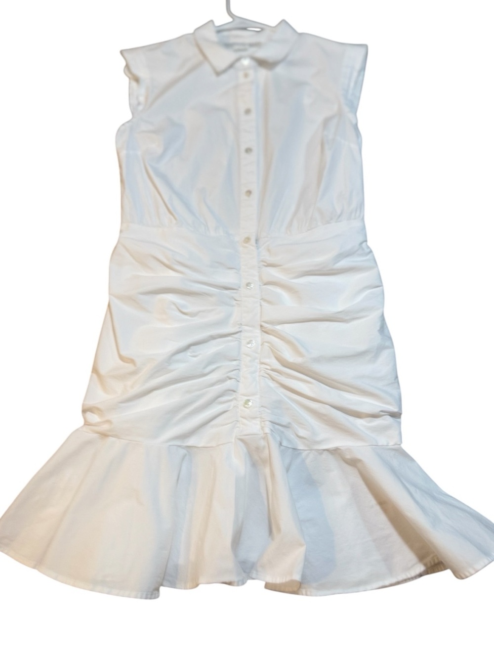 Veronica Beard Ruched Shirt Dress with Ruffle Hem, Off White - Picture 9 of 11